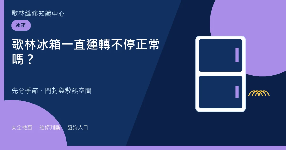 歌林冰箱一直運轉檢查圖卡,提示門封、季節與散熱空間
